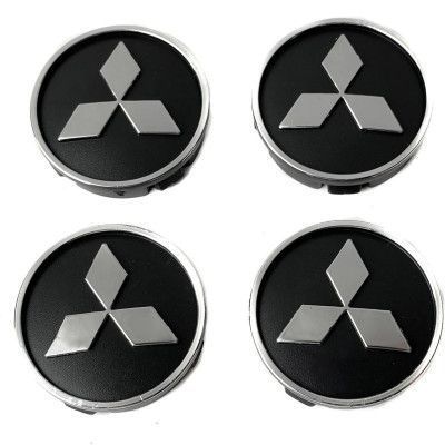 Колпачки на титаны Mitsubishi 60 x 55 мм пластик объемный логотип Черные 4 шт 38853 фото