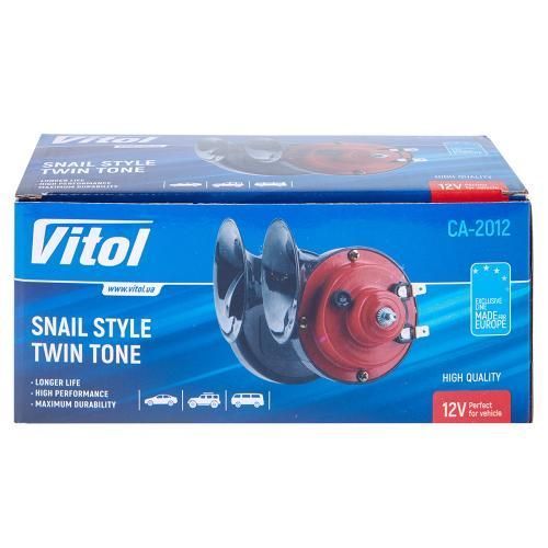 Сигнал электромагнитный улитка Vitol 12V D=88 мм Краснo-Черный CA-2012 91433 фото