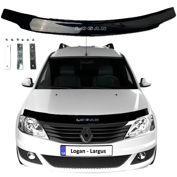 Дефлектор капота мухобійка Renault Logan I 2004-2012 Кріплення плісняви та скотч Voron Glass MR10104 фото