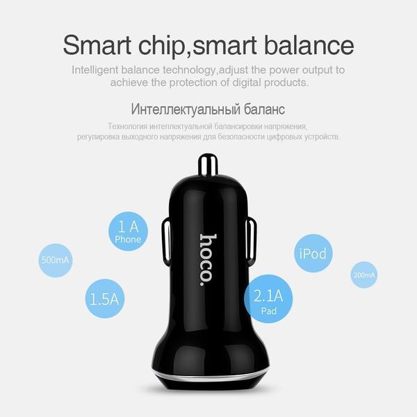 Автомобільний зарядний пристрій HOCO Z1 (2USB 2.1A) Чорний (Оригінал) 58043 фото