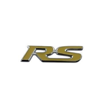 Емблема напис RS жовта з сріблястою окантовкою 89х24мм метал (на скотчі) 95594 фото