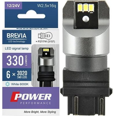 LED автолампа Brevia Power 12/24V T25/5 P21/5W 6x3020SMD 330Lm 6000K CANbus Оригінал 2 шт (10139X2) 10139X2 фото