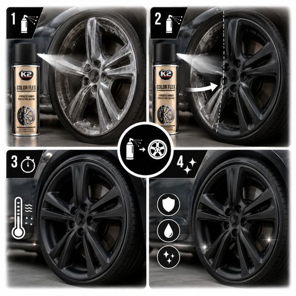 Автофарба для дисків рідка гума К2 COLOR FLEX 400 мл Чорна матова (L343CM) 102761 фото