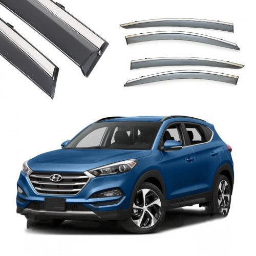 Дефлектори вікон вітровики Benke для Hyundai Tucson (TL) 2015-2020 Хром Молдинг Із Нержавіючої Сталі 3D 297 фото