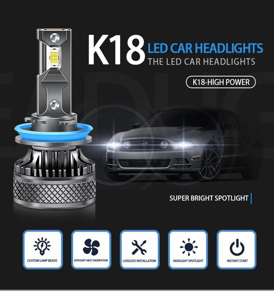 LED лампи автомобільні K18 H7 130W (19800lm 6000K +500% IP68 DC9-24V) 63446 фото