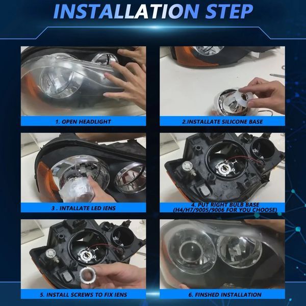 Автомобильные BI-LED линзы D2.5" дюйма D65 мм A4 40 50Вт 5500К 2 шт 94956 фото