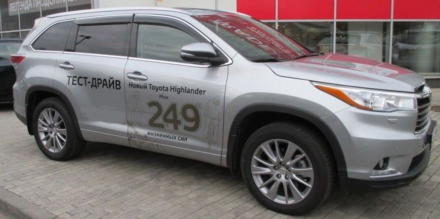 Дефлектори вікон вітровики для Тойота Highlander 2014- З Молдінгом Хром T132-M фото