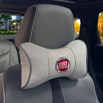 Подушка на підголівник з логотипом Fiat Екошкіра 3D Кольоровий лого Сірі-Сірий кант 1 шт 91739 фото