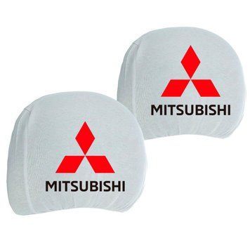 Чохли для підголівників Універсальні Mitsubishi Білі Кольоровий логотип 2 шт 26281 фото