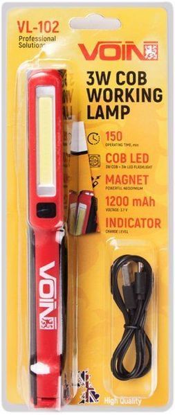 Фонарь Переноска VOIN 3W-COB+3W XPE / АКБ1200 mAh Магнит Аккумулятор Встроенный (USB Зарядка) 44739 фото