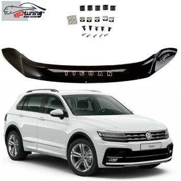 Дефлектор капоту мухобійка Volkswagen Tiguan 2016- Евро Крепление (Vip Tuning) 6747 фото