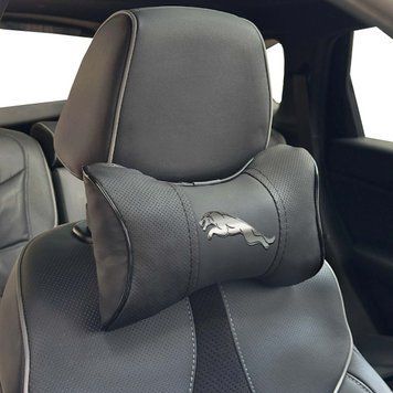 Подушка на підголівник з логотипом Jaguar Екошкіра 3D Кольоровий лого Чорна-Чорний кант 1 шт 91840 фото