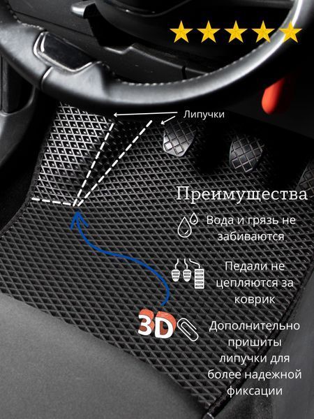 3D EVA Коврики в салон для Skoda SuperB 2001-2008 (Металлический подпятник) Черные-Коричневый кант 5 шт 62976 фото