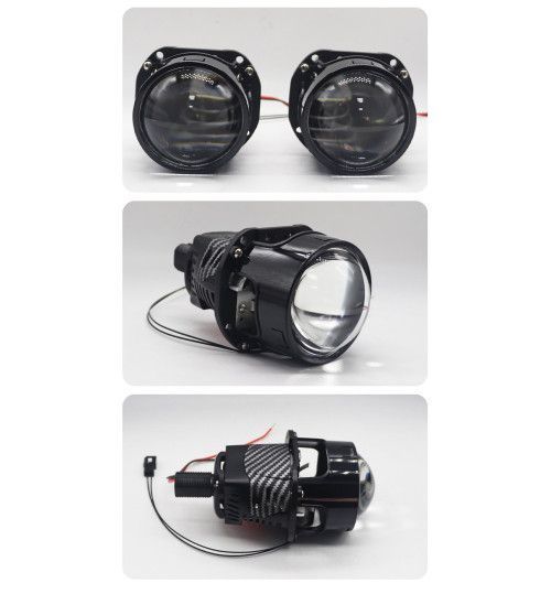 Автомобильные BI-LED линзы D2.5" дюйма D65 мм Y5 55W / 65W Карбоновая Двойная призматическая Линза 6+1+1 2 шт 94958 фото