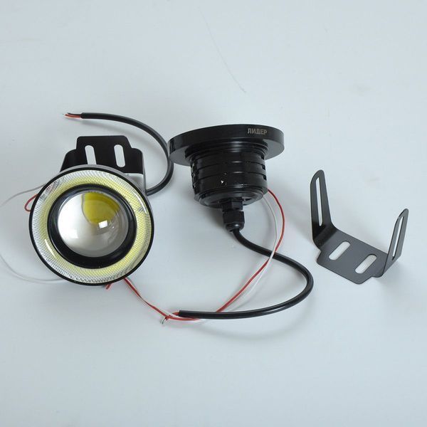 Противотуманные LED Фары круглые Линза с ДХО D89 мм 12V 15W 5000K-COB Белый Свет 2 шт (AG-2509 W) 54953 фото