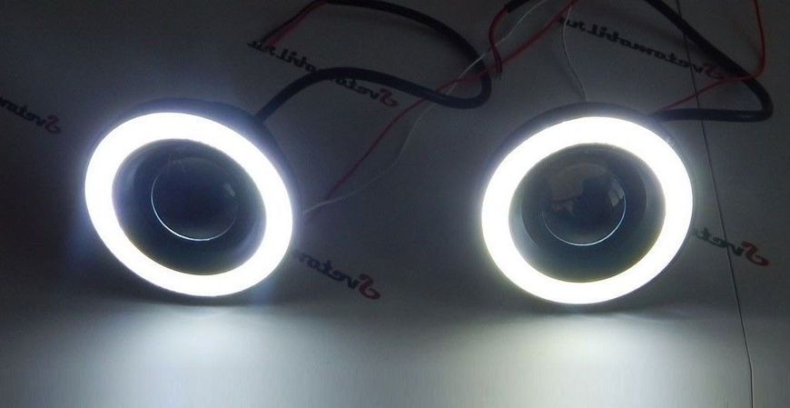 Противотуманные LED Фары круглые Линза с ДХО D89 мм 12V 15W 5000K-COB Белый Свет 2 шт (AG-2509 W) 54953 фото