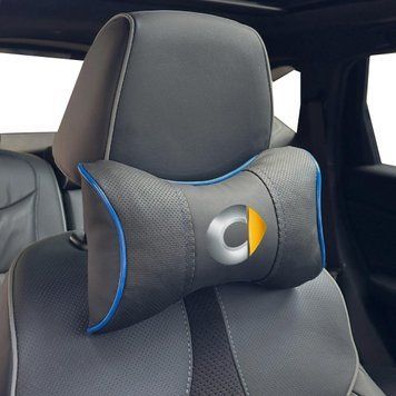Подушка на підголівник з логотипом Smart Екошкіра 3D Кольоровий лого Чорна-Синій кант 1 шт 91846 фото