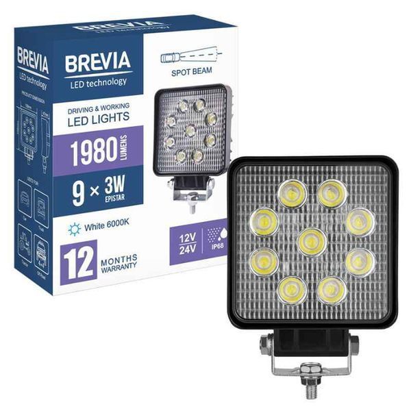 LED фара Brevia Sport Дальний свет 10-30V 27W (9x3W) 1980Lm Алюминиевый корпус IP68 (10642QSX1) 94884 фото