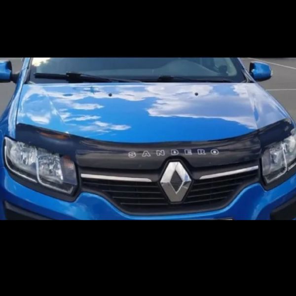 Дефлектор капоту мухобійка для Renault Sandero 2013-2020 Євро Кріплення (Voron Glass) MR11913 96478 фото