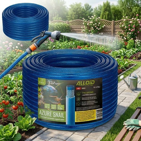 Шланг армированный Alloid 3-х слойный AZURE SNAIL 3/4" 19 мм 20м (WH-67652) 101152 фото