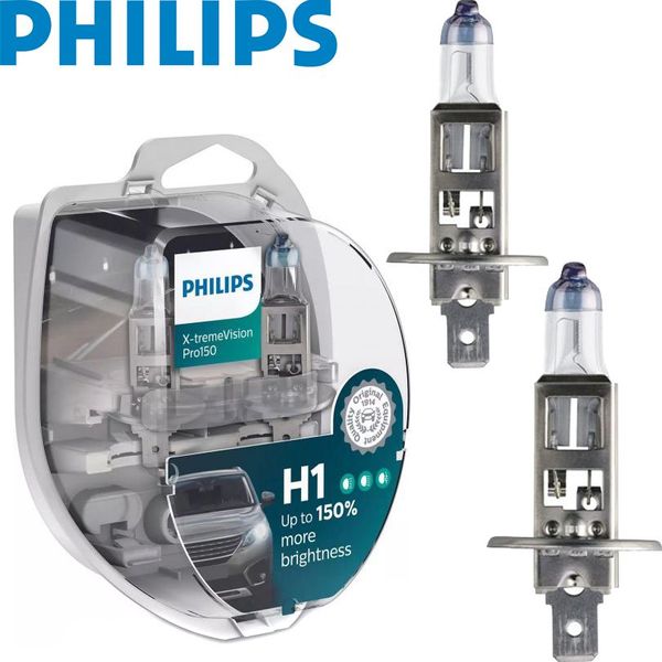 Автолампа галогенна Philips X-treme Vision +150% H1 12V 55W 3450K 2 шт Оригінал (12258XVPS2) 57252 фото