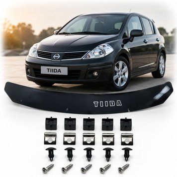 Дефлектор капота мухобойка Nissan Tiida 2004-2015 Євро Кріплення Vip Tuning (NS13) 3467 фото