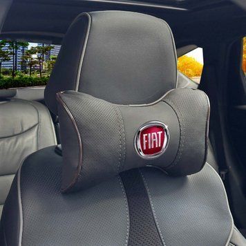 Подушка на підголівник з логотипом Fiat Екошкіра 3D Кольоровий лого Чорна-Коричневий кант 1 шт 91741 фото