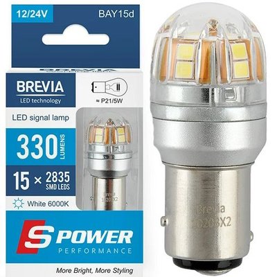 LED автолампа Brevia Spower 12/24V P21/5W 330Lm 15x2835SMD CANbus Оригінал 2 шт (10203X2) 10203X2 фото