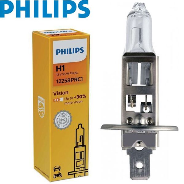 Автолампа галогенна Philips Premium + 30% H1 12V 55W 3200K 1 шт (12258PRC1) 51788 фото