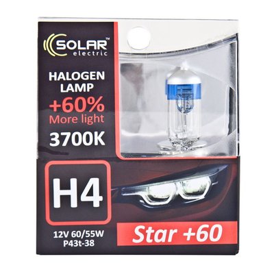 Автолампа галогенна Solar Starlight + 60% / H4 / 60/55W / 12V / 2 шт (1234S2) 52878 фото