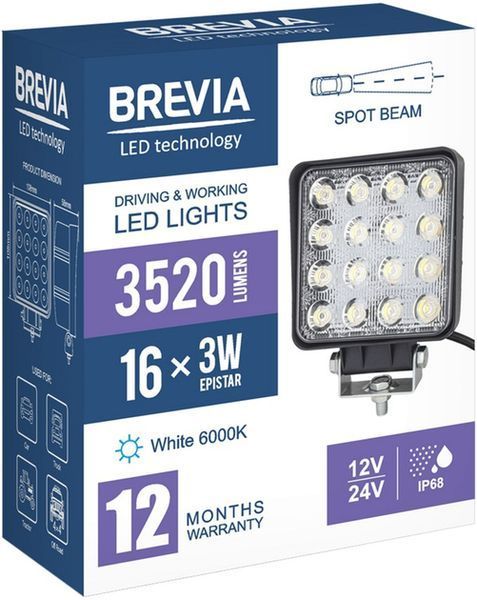 LED фара Brevia Sport Дальний свет 10-30V 48W (16x3W) 3520Lm Алюминиевый корпус IP68 (10652QSX1) 94889 фото