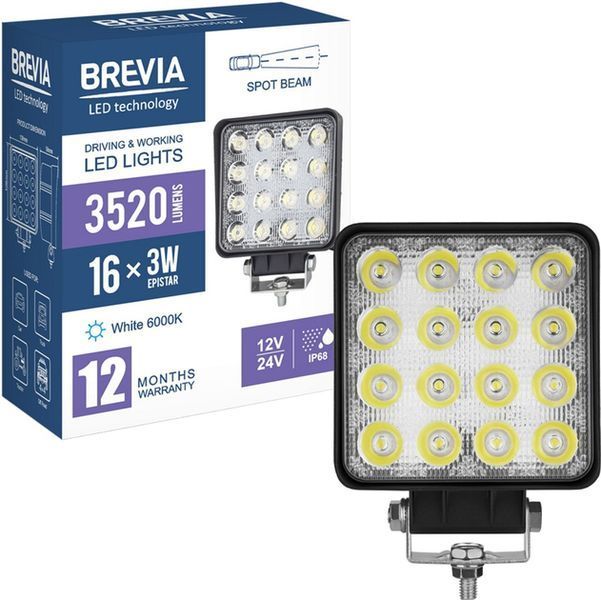 LED фара Brevia Sport Дальний свет 10-30V 48W (16x3W) 3520Lm Алюминиевый корпус IP68 (10652QSX1) 94889 фото