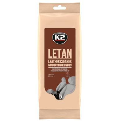 Серветки вологі для очищення шкіряної оббивки K2 Letan Wipes 20х18 см (K210) 24 шт 63216 фото