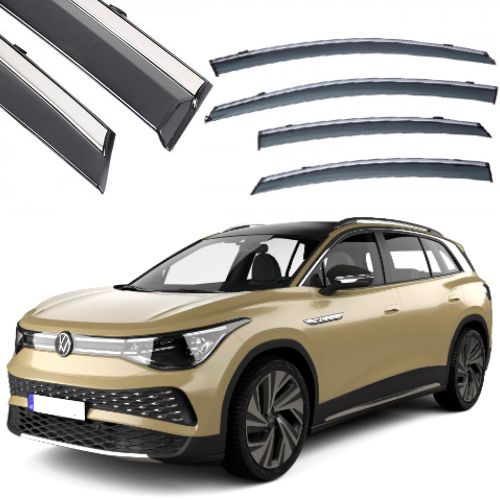 Дефлектори вікон вітровики Benke для Volkswagen ID 6 2021- Хром Молдинг З Нержавіючої Сталі 3D (BVWID62123-W/S) 65171 фото