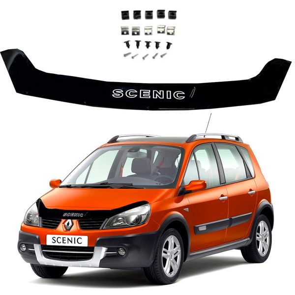 Дефлектор капота мухобойка Renault Scenic II 2003-2009 (Евро Крипление) Voron Glass MR11503 фото