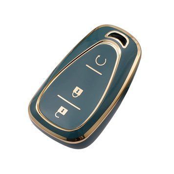 Чехол ключа Chevrolet Серый золотая окантовка (3 кнопки) TPU 95999 фото
