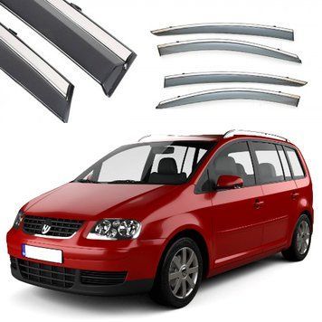 Дефлектори вікон вітровики Benke для Volkswagen Touran II 2003-2015 Хром Молдинг З Нержавіючої Сталі 3D 51885 фото