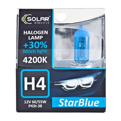 Автолампа галогенна Solar StarBlue/H4/60/55W/12V/4200K 2 шт (1244S2) 52876 фото